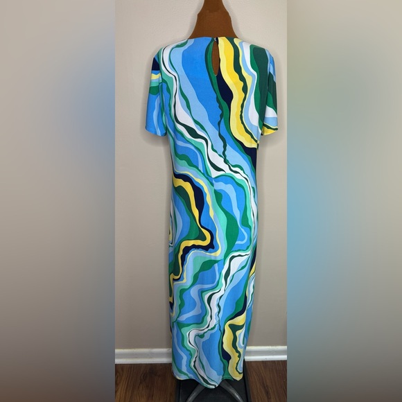 Donna Morgan Blue Riviera Swirl Maxi Dress Short Sleeve Size 10 - Picture 4 of 10